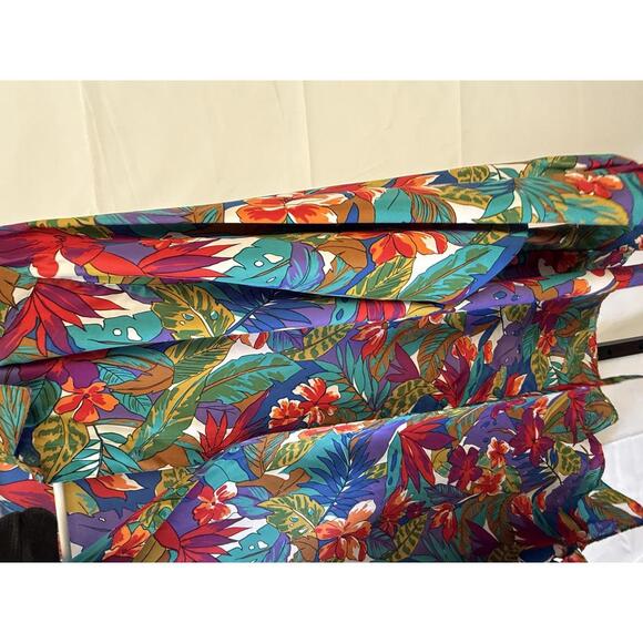 Shapely Large 90s Vibrant Floral Print Long Sleeve Blouse Hawaiian Bright Funky - Picture 7 of 8